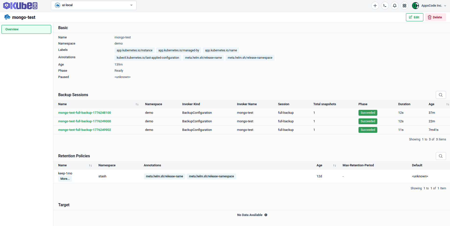 KubeDB management console screenshot 2