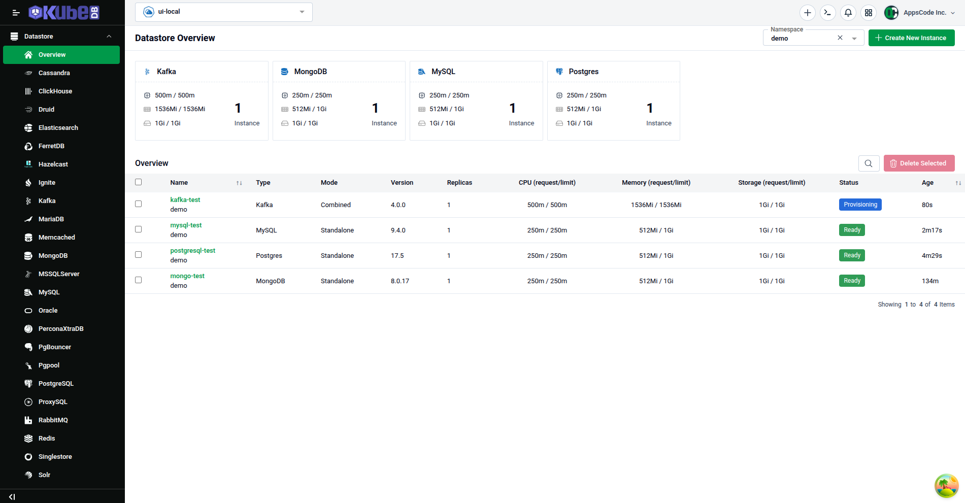 KubeDB management console screenshot 1
