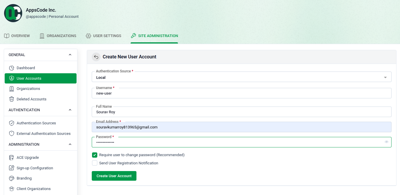 Create New User Account