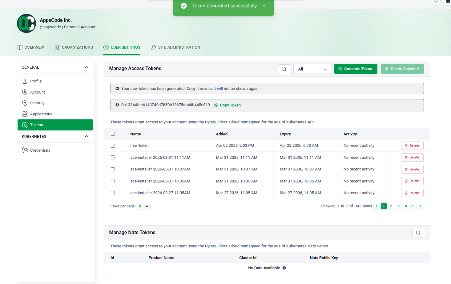 Token Created Successfully