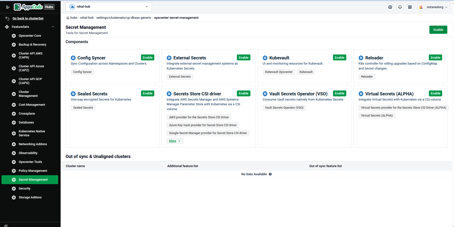 Secret Management feature set before enabling