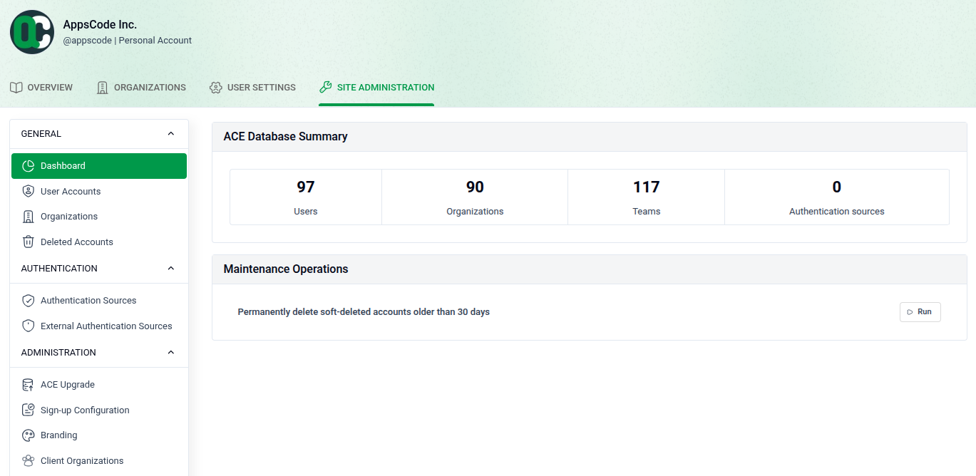Site Administration Dashboard