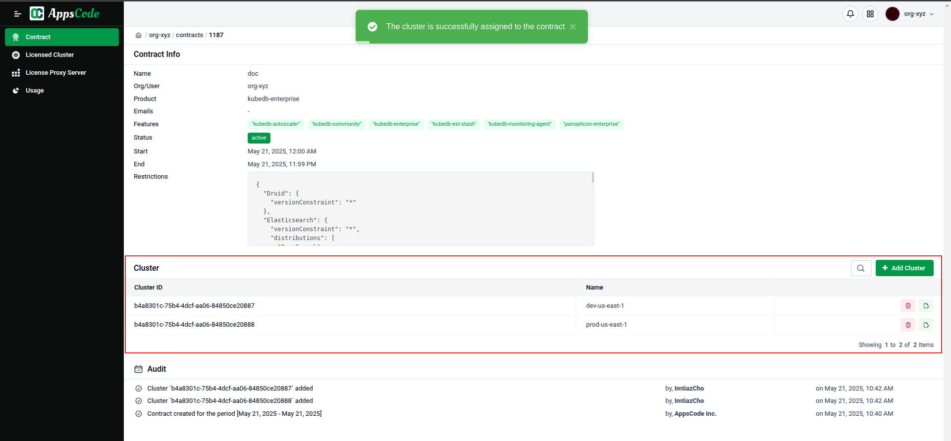 Add Cluster Information