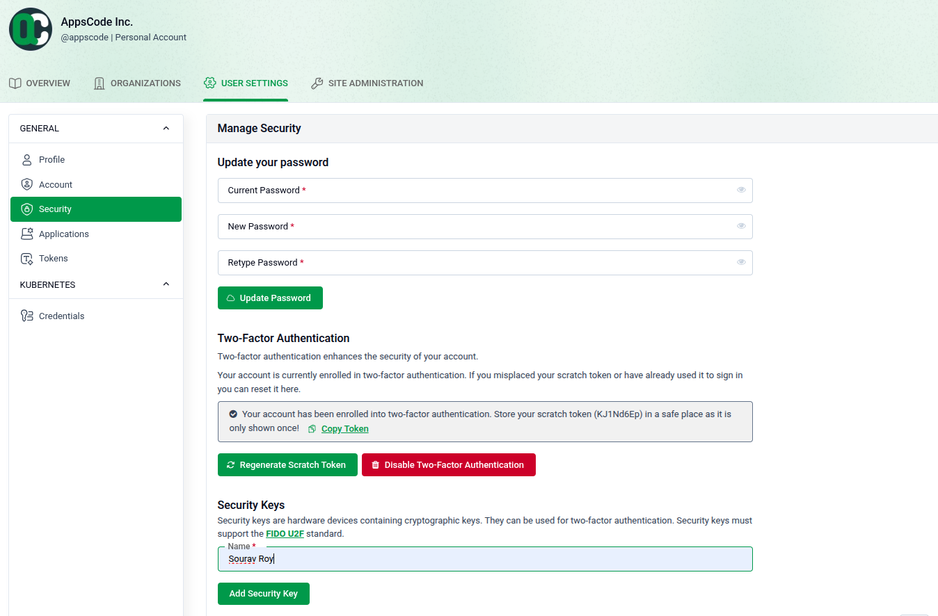 Manage 2FA and Security Keys