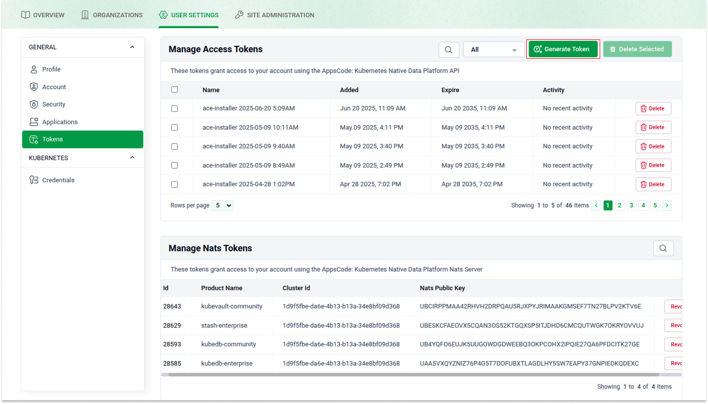 Navigate to API Tokens