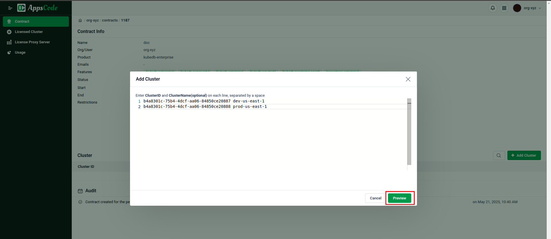 Add Cluster Information