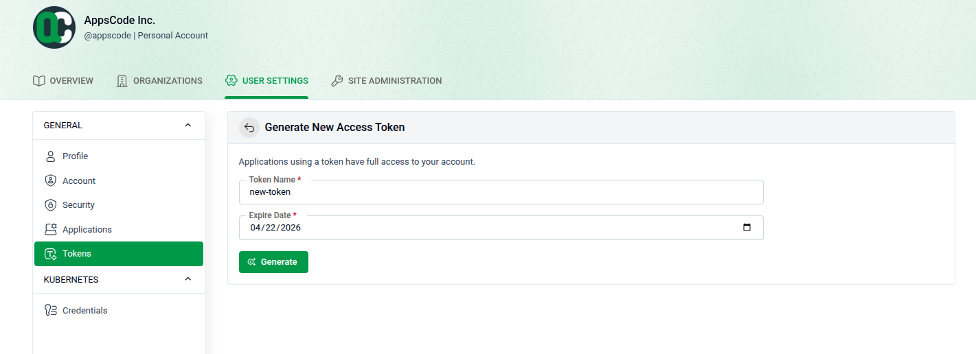 Generate New Token