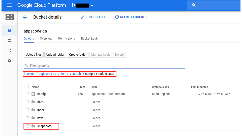 Backed up data in GCS Bucket