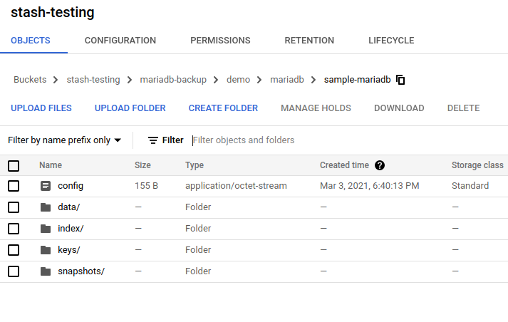 Backup data in GCS Bucket