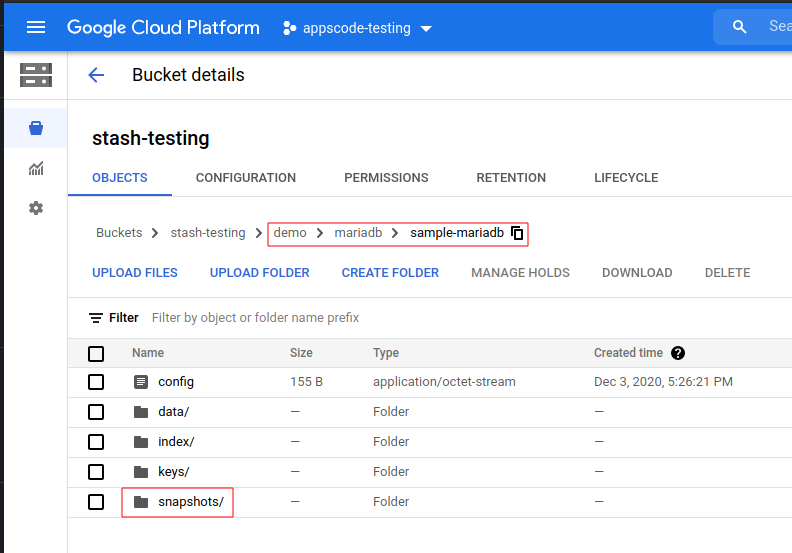 Backup data in GCS Bucket